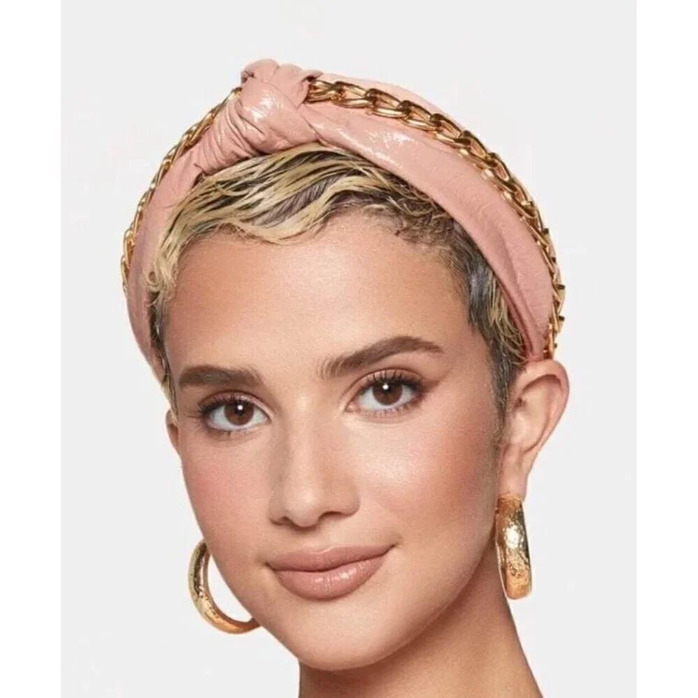 New Kitsch X Justine Marjan Patent Knotted Headband with Chain Blush